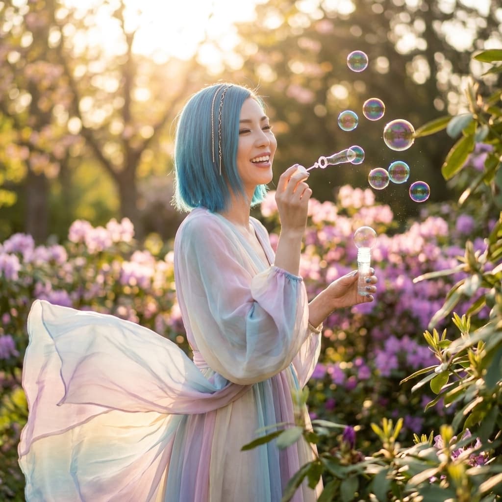 Chasing sunlight and bubbles in this dreamy moment! β¨β¨ Let your playful spirit shine and embrace the magic all around you. π #PlayfulVibes #FashionMagic #GoldenHourGlow #EmbraceJoy #WhimsicalFashion