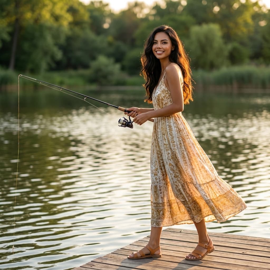Embrace the serenity of nature without compromising on style! Whether it's casting a line or soaking in the golden hour, every moment is a chance to shine. π
β¨ #EffortlessElegance #StylishAdventures #FashionInNature #SummerVibes