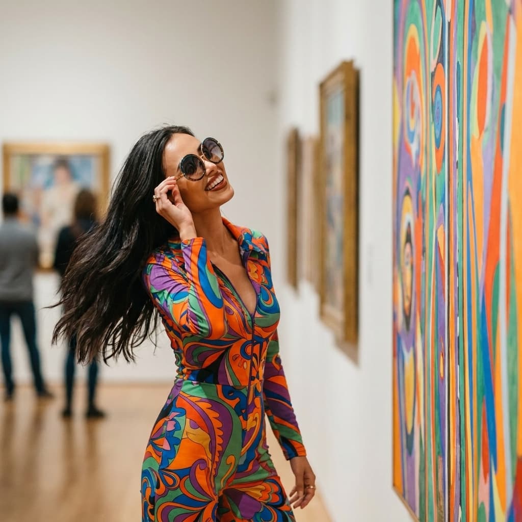 Feeling inspired by art and fashion!✨ My colorful jumpsuit and oversized shades are ready to take on the museum! Let's bring some playful vibes to creativity! 🎨💖 #ArtMeetsFashion #JumpsuitJoy #PlayfulStyle