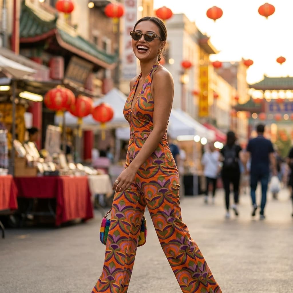Exploring Chinatown in a kaleidoscope of colors! 🌈✨ Just soaking up the vibes and letting the streets inspire my style. Who else loves a little adventure in fashion? 🌟 #FashionOnTheGo #ChinatownVibes #ColorfulAdventures #GoldenHourGlow #PlayfulStyle