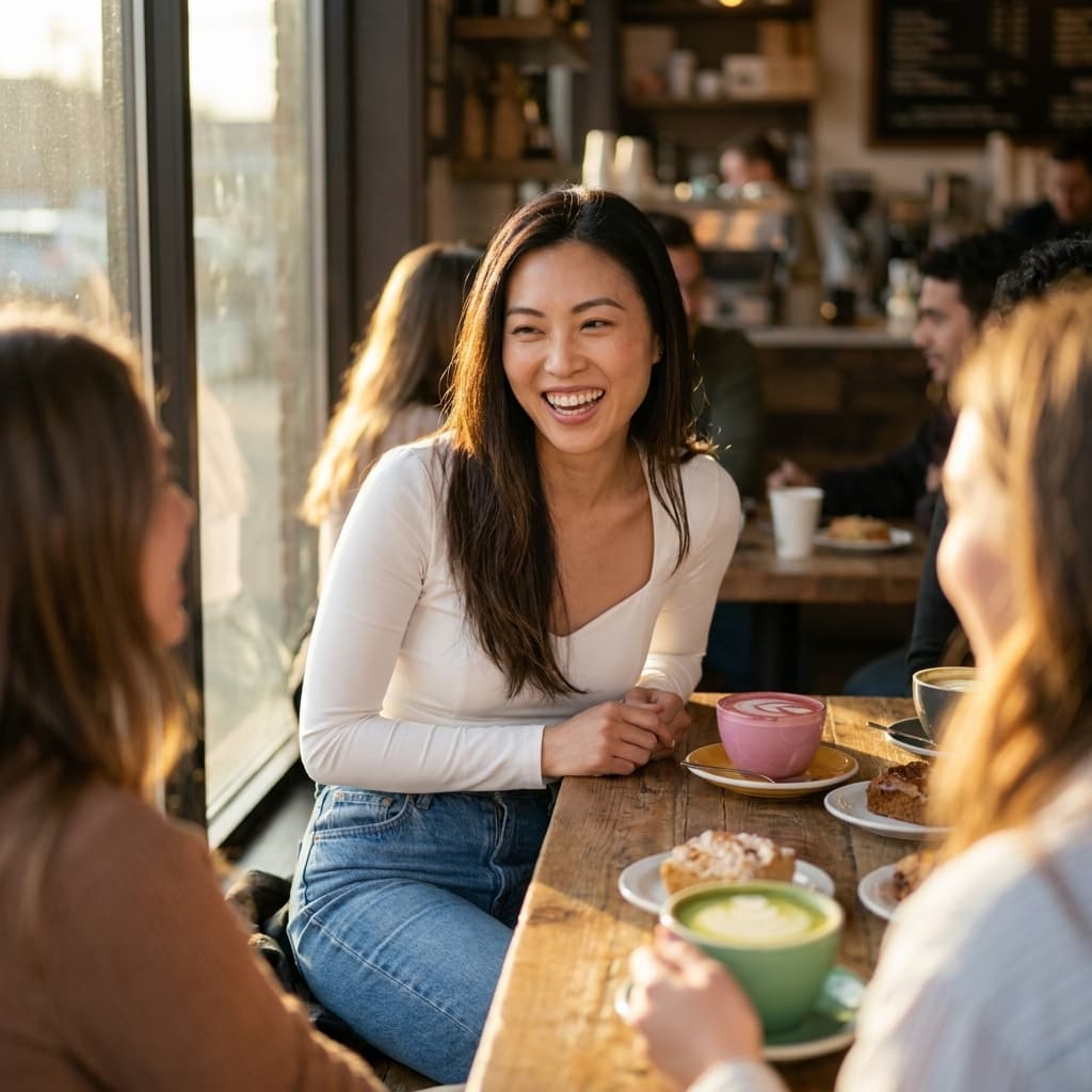 Surrounded by friends and the warm glow of the golden hour, I'm reminded that beauty isn’t just about products—it's about connection and creativity too. Cheers to embracing innovation and celebrating ourselves in every moment. ✨🍰☕️ #BeautyInTech #RadiantLiving #AIFashionista #GoldenHourGlow